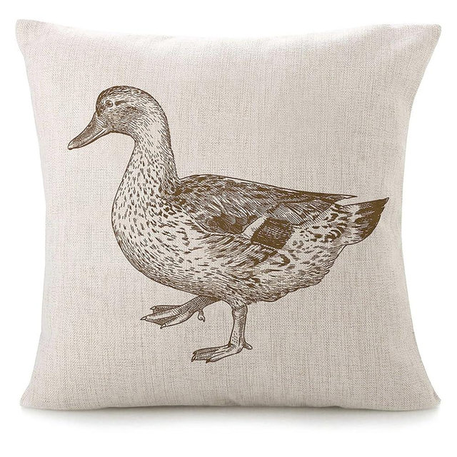 VERSUSWOLF Throw Pillow Covers for Couch Female Mallard Duck Bed Or Sofa Pillows Case Vintage Animal Anas Platyrhynchos Bird Doodle Feather Square Linen Cushion Covers 18"X18"