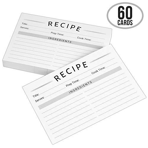 Modern Recipe Cards (Set of 60) - 4x6” Double Sided Premium Thick Card Stock w/Bonus Measuring Chart and PVC Card Protector (4 x 6 inches)
