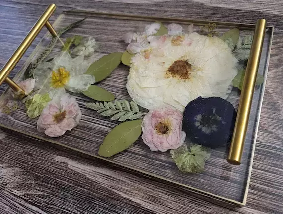 CUSTOM Modern Rectangle Serving Tray, Resin Preserved Flower Tray, Bouquet Preservation, Serving tray, Wedding Flower Preservation