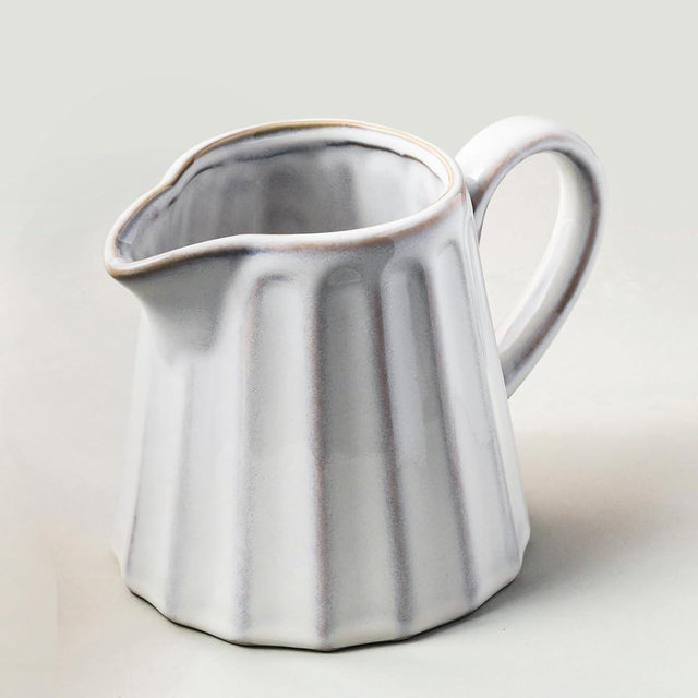 YHOJOY Ceramic Creamer Pitcher,17 Oz Coffee Creamer Container with Handle, Small Milk Pitcher Pourer for Sauces, Salad, Cream White