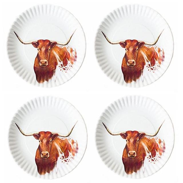 Western Longhorn Steer 9" Melamine Plates, Set of 4