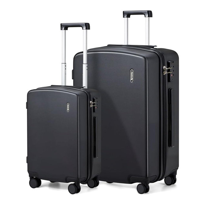 Hanke Hard Shell Luggage Sets 2 Pieces, Carry On and Checked Luggage Sets with Spinner Wheels, Durable PC Hardside Rolling Suitcase for Travel (20/28 Inch, Jet Black)