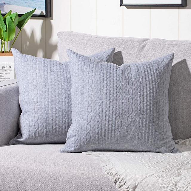 Yaertun Pack of 2 Super Soft Decorative Throw Pillow Covers Square Cushion Cases Pillowcases for Couch Sofa Bedroom Car Modern Embossed Patterned,24 x 24 inch,Light Grey