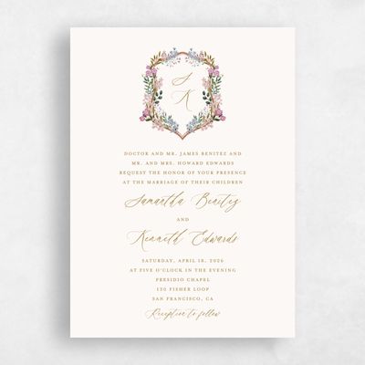 Flamingo, Beige Wedding Invitation - Lombardy Portrait