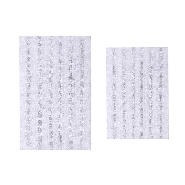 Knightsbridge Stylish And Comfortable Traditional Chain Design 2 PC Cotton Bath Rug Set 17"x24" & 21"x34" Stone