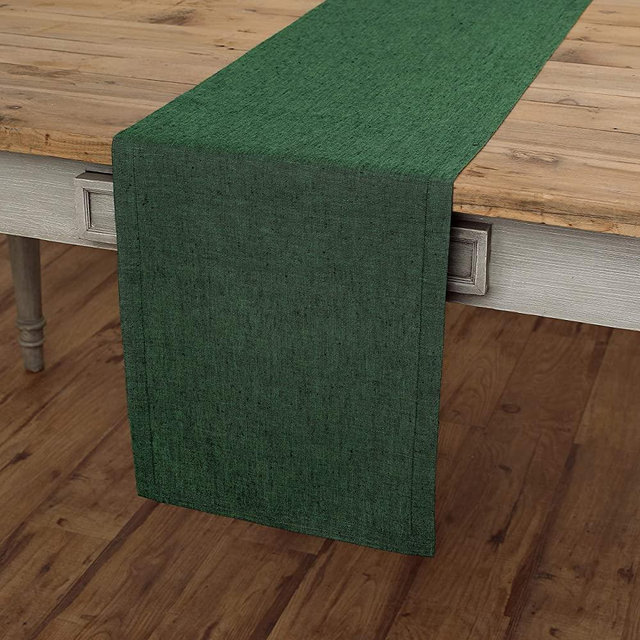 Solino Home Linen Table Runner – 14 x 90 Inch, European Flax, Forest Green – Athena, Handcrafted with 100% Pure Linen Fabric