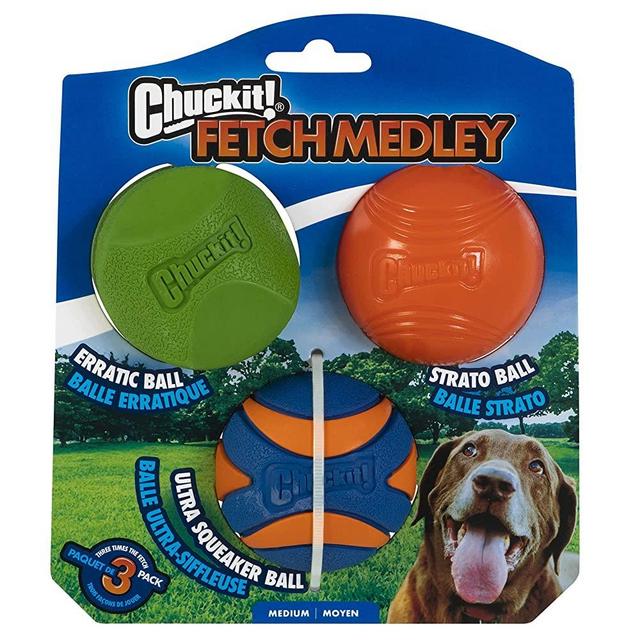 Chuckit! Fetch Ball Medley 2, Medium, Dog Ball, 3 Pack, Ultra, Fetch and Rugged Balls Included