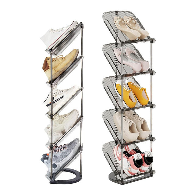 Patinao Sloping Narrow Shoe Rack 5 Tiers - Free Standing Vertical Shoes Racks for Small Spaces and Corner, Shoe Storage Organizer for Entryway, Tall Slim Shoe Shelf Cabinet for Shoes and Boots