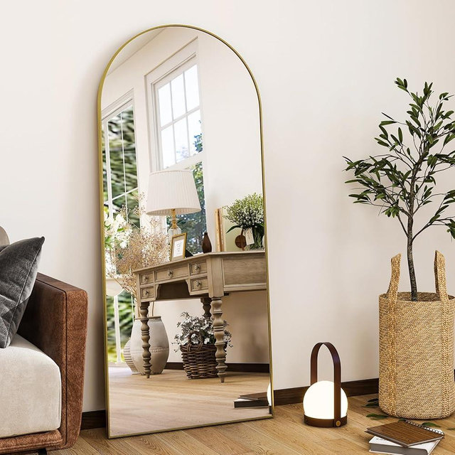 HARRITPURE Arched Full Length Mirror - 64"x21" Floor Standing Mirrors Hanging Mounted Aluminum Frame Full Body Mirror Home Decor for Living Room Bedroom Cloakroom, Gold