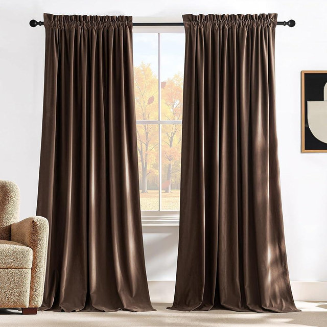 NICETOWN Brown Velvet Curtains 108 inches Long 2 Panel, Blackout Energy Saving Thermal Insulated Sound Reducing Heavy Matt Heat & Chill Resistant Drapes for Home Decoration (52 X 108)