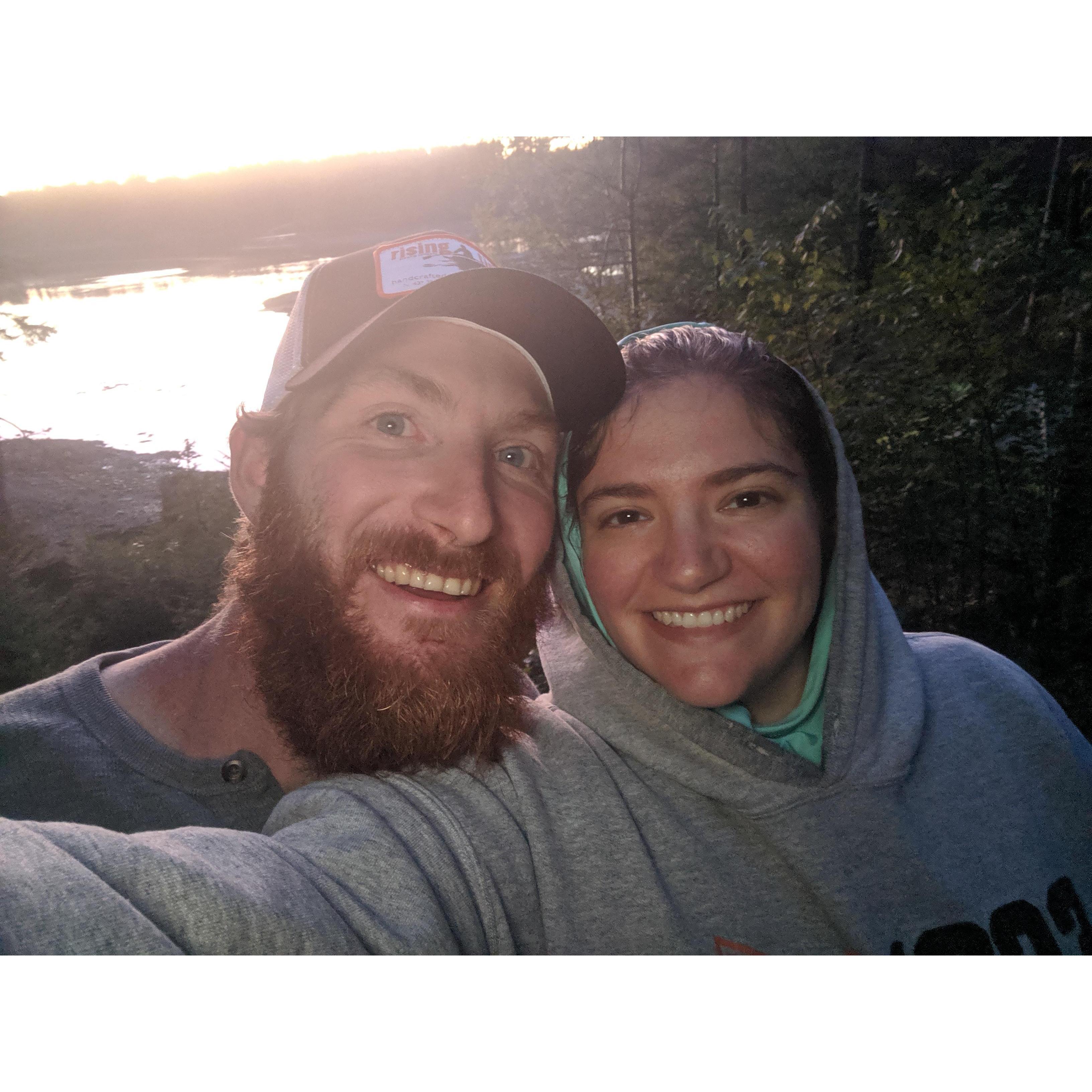 Hanging out at our campsite in Maine.