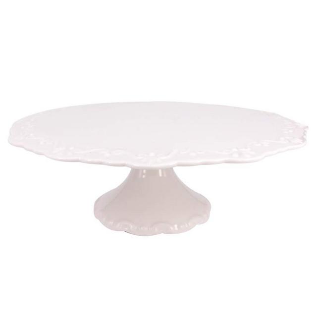 BPFY 10 Inch Round White Ceramic Cake Stand, Decorative Cupcake Stand, Dessert Display Plates for Snacks and Cookies, Floral Embossed Victorian Candy Dish, Baby Shower, Birthday, Wedding Party Decor