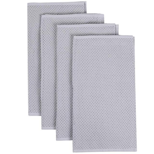 Homaxy 100% Cotton Waffle Weave Kitchen Dish Towels, Ultra Soft Absorbent Quick Drying Cleaning Towel, 13x28 Inches, 4-Pack, Light Gray