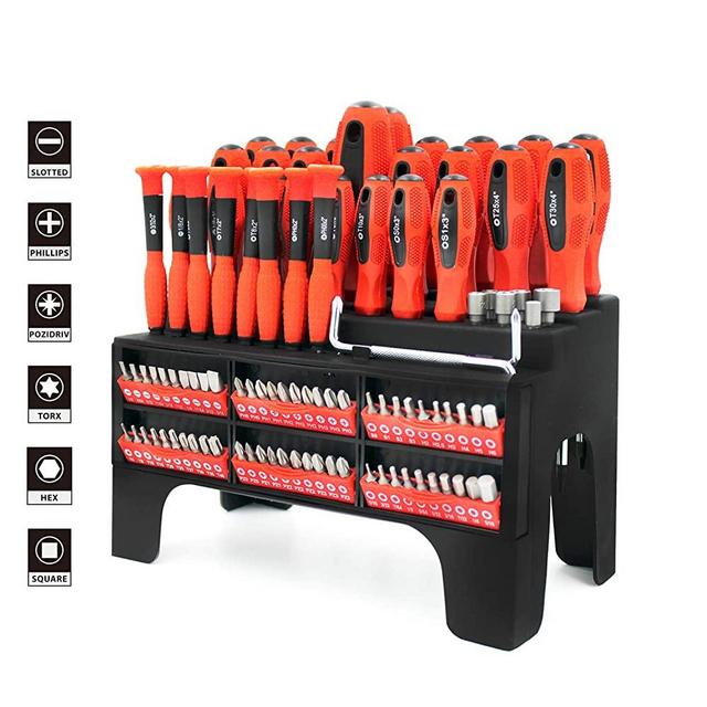 B Bochamtec 100-PC Magnetic Screwdriver Set with Organizer Rack，screwdriver organizer, for Home Repair,Improvement,Best Tools for Men Tools Gift