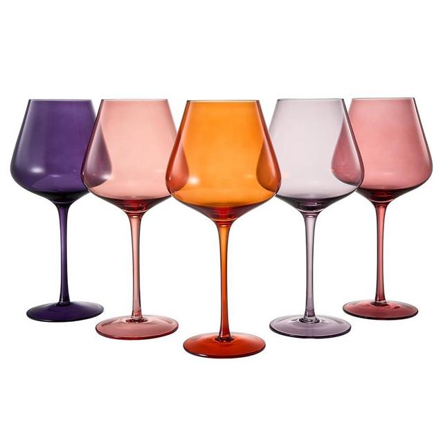 Khen Sunset Colored Crystal Wine Glass Set of 5, Large 20 OZ Glasses, Bright Italian Style Tall Stemmed Drinkware for Red & White Wine, Water Dinner Glasses, Color Beautiful Glassware - (Stemmed)