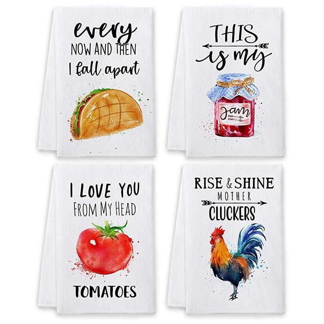 Bonsai Tree Funny Kitchen Towels and Dishcloths Sets of 4, Cute Quotes Dish Towels with Sayings, Fun White Farmhouse Absorbent Tea Towels Housewarming Gifts Decor Essentials for New Home