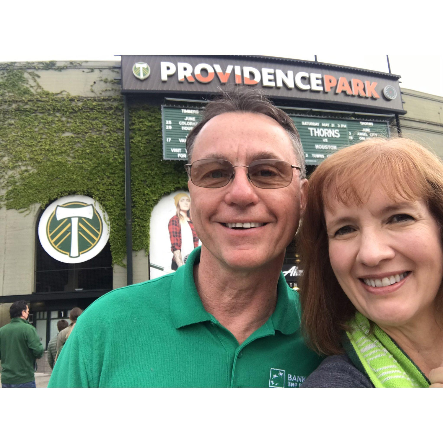 Connie is a long-time fan of the Portland Timbers, and happily, Mark is more than willing to go to games with her!