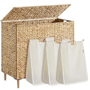 Laundry Hamper 3 Sections, 47.5 Gal. (180 L) Handwoven Water Hyacinth Wicker Laundry Basket with Lid, Natural Material, Removable Machine Washable Liners, Handles, Natural ULCB203Y01