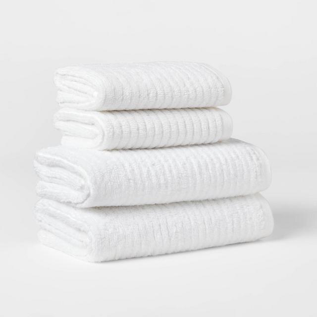 4pk Quick Dry Ribbed Hand/Wash Towel Set White - Threshold™