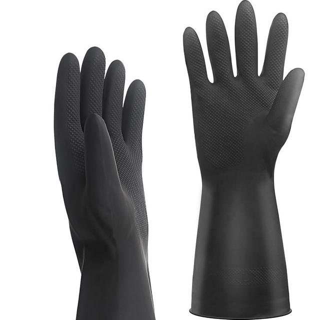 Exprosiflux Thick Rubber Cleaning Gloves - 3 Pairs Black Rubber Gloves for Dishwashing Large, Non-Slip Kitchen Gloves for Washing Dishes, Reusable Cleaning Gloves, Waterproof, Heavy-Duty (3P,L)