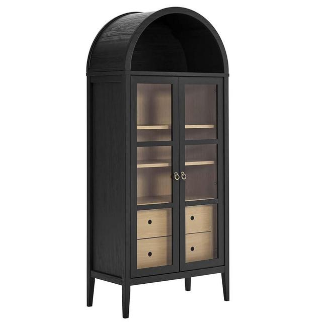 Modway Nolan Modern Farmhouse 71" Tall Storage Display Cabinet in Black Oak Wood Grain