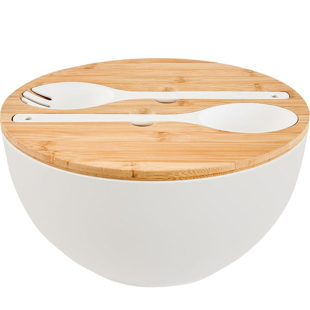 GEHE 12" Salad Bowls, Bamboo Fiber Salad Bowl with Lid, 7.7Qt Extra Large Mixing Bowls with Servers for Kitchen, Salad Serving Bowl Set with Utensils for Salad, Pasta, Fruits, Vegetables and Dessert