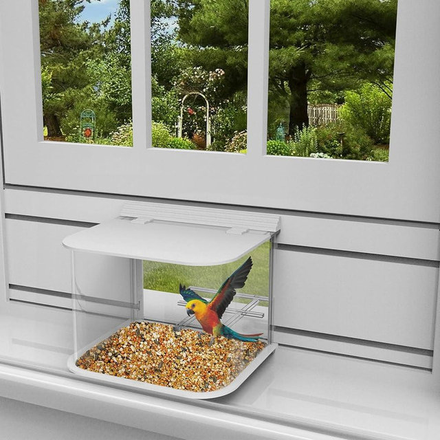 NIUXX Window Bird Feeder Inside House, White in-House Birdfeeder with 180° Clear View, Indoor Bird House with Rainproof Shield and Weather Stripping Foam Tape, Enjoy Wild Birds in Home, Easy to Refill