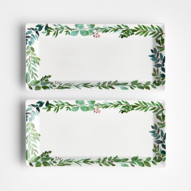 Cambridge Holiday Winter Botanical Stoneware Platters, Set of 2