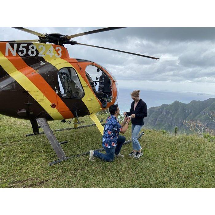 Our engagement!! On the top of a ridge-line overlooking the valley and the ocean. March 8, 2020. Oahu, Hawaii.