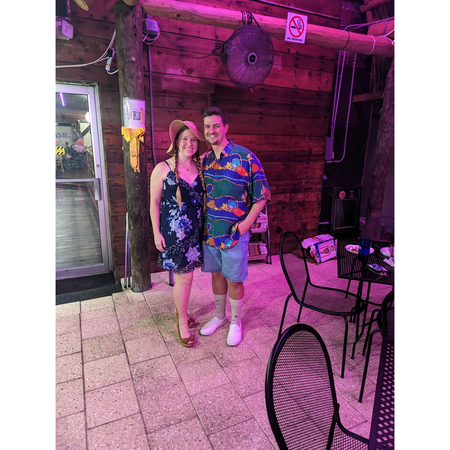 This was our "Goodwill Date Night" on Valentine's day. We each got to pick out an outfit for the other to wear on our date, karaoke was involved!