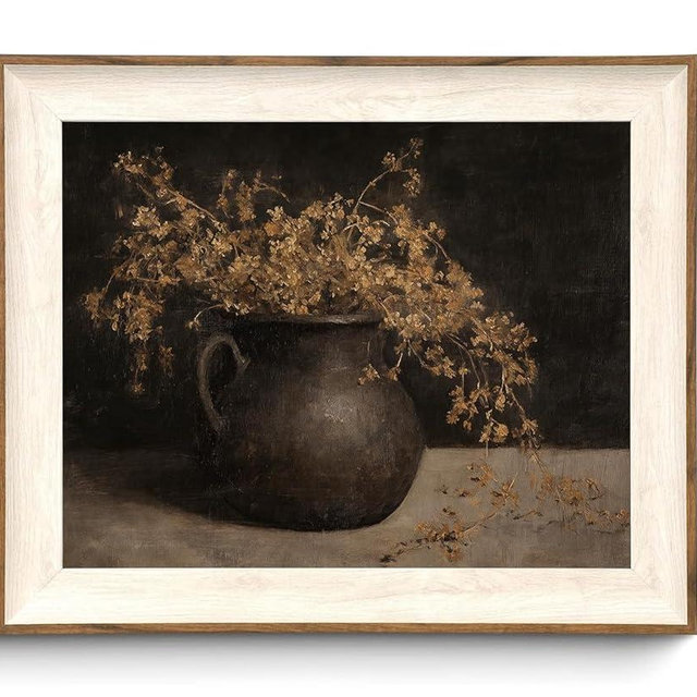 KISSFOX Framed Wall Art Vintage Wall Decor Botanical Canvas Art Still Life Pictures Moody Paintings Farmhouse Artwork For Living Room Bedroom Bathroom Kitchen