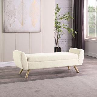 HomePop Modern Sherpa Storage Bench with Wood Legs - Cream