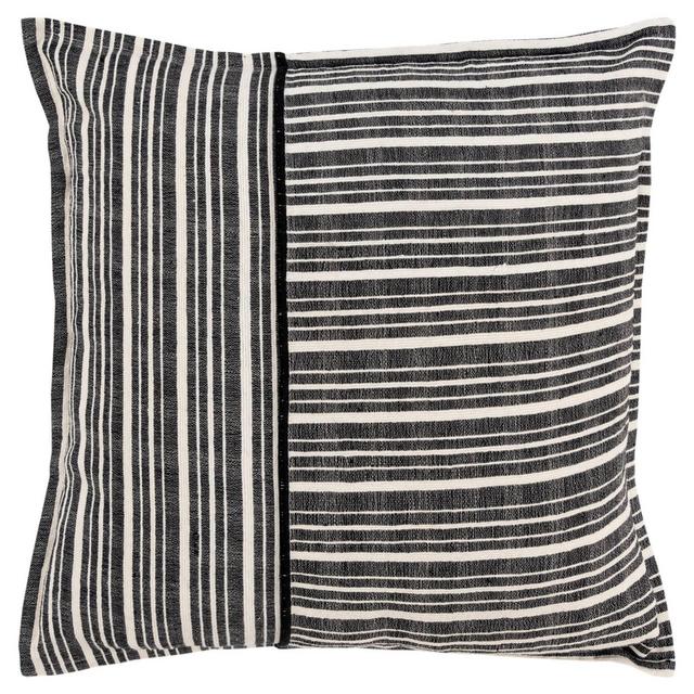 20"x20" Oversize Striped Poly Filled Square Throw Pillow Black - Rizzy Home