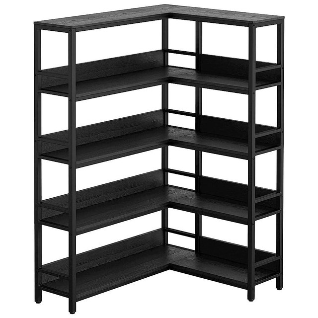 IRONCK Industrial Bookshelves 5 Tiers Corner Bookcases with Baffles Etagere Shelf Storage Rack with Metal Frame for Living Room Home Office