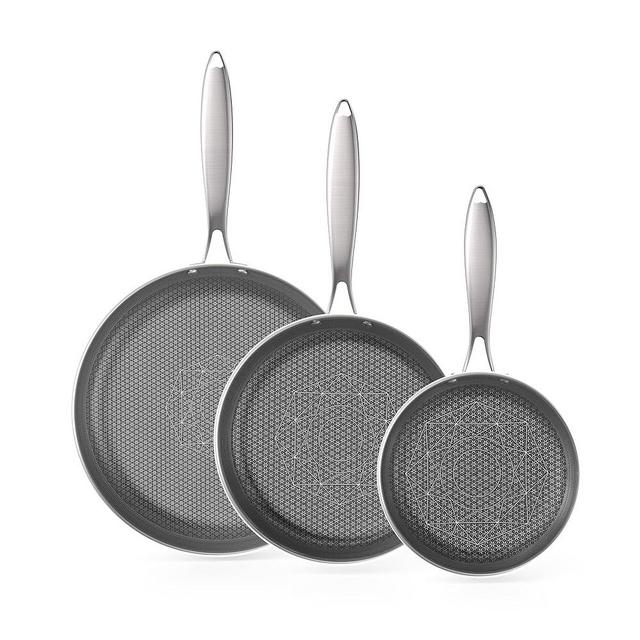 COOKER KING Non-toxic Frying Pans Set of 3 (8+10+12 Inch), Stainless Steel Pans, Induction Frying Pan Set, Chef's Pan, Skillets, Dishwasher & Oven Safe, Stay-Cool Handles, Compatible with All Cooktops