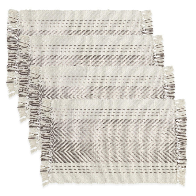 Saro Lifestyle Table Mats With Kantha Stitch Design , Grey, 13" x 18"