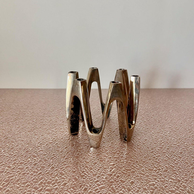 vintage silver-plated Dansk crown mini taper holder candelabra