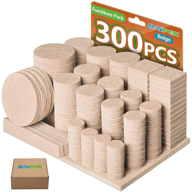 Furniture Pads 300 Pack Premium Furniture Felt Pads (Beige), Huge Quantity Self Adhesive Felt Pads, Anti Scratch Floor Protector for Furniture Legs Hardwood Floor with 60 Cabinet Door Bumpers