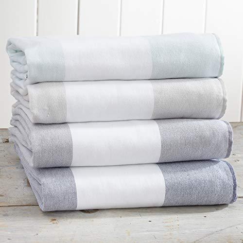 Great Bay Home 4-Pack of Beach Towels. Wide Stripe 100% Combed Cotton Large Pool Towels. Cabana Beach Towel for Adults. Celeste Wide Stripe Collection (Multi-Color 1)