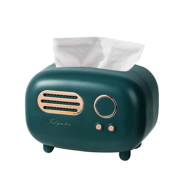 SGVAHY Retro Radio Shape Tissue Cover Box Unique Multifunction Tissue Box for Kitchen Bedroom Office Parlor Bathroom Decoration Creative Gift Tissues Cover (Retro Radio Green)