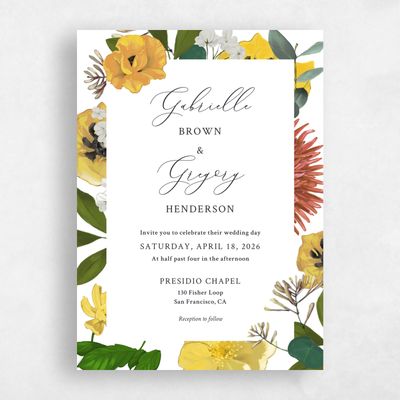 Yellow Floral Wedding Invitation - Blossom Portrait