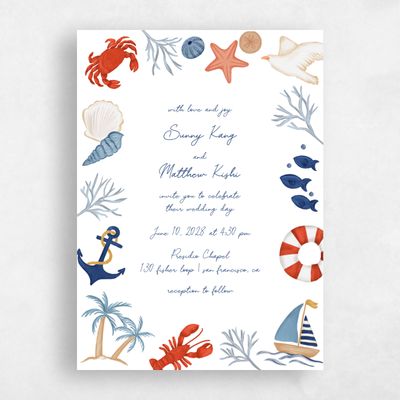 Light Navy, White Wedding Invitation - Costa Classic