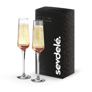 Champagne Glasses (Sevdele "LOVE" Series) | Premium Toasting Flutes Wedding Set | Champagne Glass Set for Engagements | Affordable, Durable Champagne Flutes Hand Blown | Rose Gold Set of 2 | 6 Ounce