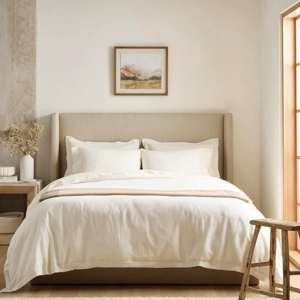 European Linen Double Flange Duvet Cover in Ivory