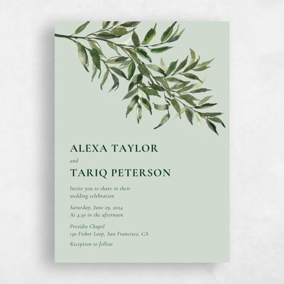 Light Sage, Green Wedding Invitation - Keely Portrait