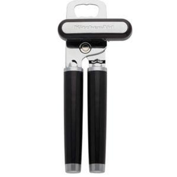 KitchenAid Classic Multifunction Can Opener and Bottle Opener Easy to Use, Razor Sharp Stainless Steel Cutting Wheel, Soft Ergonomic Handles, Black
