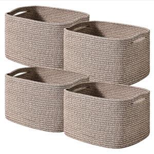 Woven Cotton Rope Baskets for Storage - Dark Brown 4 Pack (12.5"L x 9.1''W x 7.9''H)