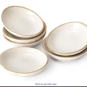 famiware Ocean Soy Sauce Dishes of 6, Oval Dipping Sauce Cups/Bowls/Dishes for Kitchen, 2.1oz Ceramic Small Bowls for Side Dish, Appetizers, Snacks, and Sushi, Dishwasher Safe, Vanilla White