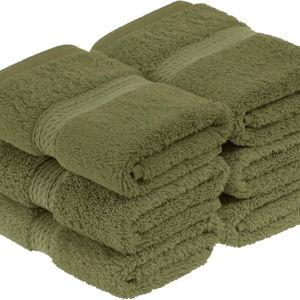 Superior Egyptian Cotton Pile Face Towel/Washcloth Set of 6, Ultra Soft Luxury Towels, Thick Plush Essentials, Absorbent Heavyweight, Guest Bath, Hotel, Spa, Home Bathroom, Shower Basics, Forest Green