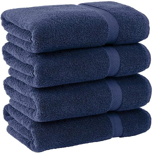 White Classic Luxury Cotton Bath Towels Large - | Absorbent Hotel Collection Bathroom Towel | 27x54 Inch (Navy Blue, 4 Pack)